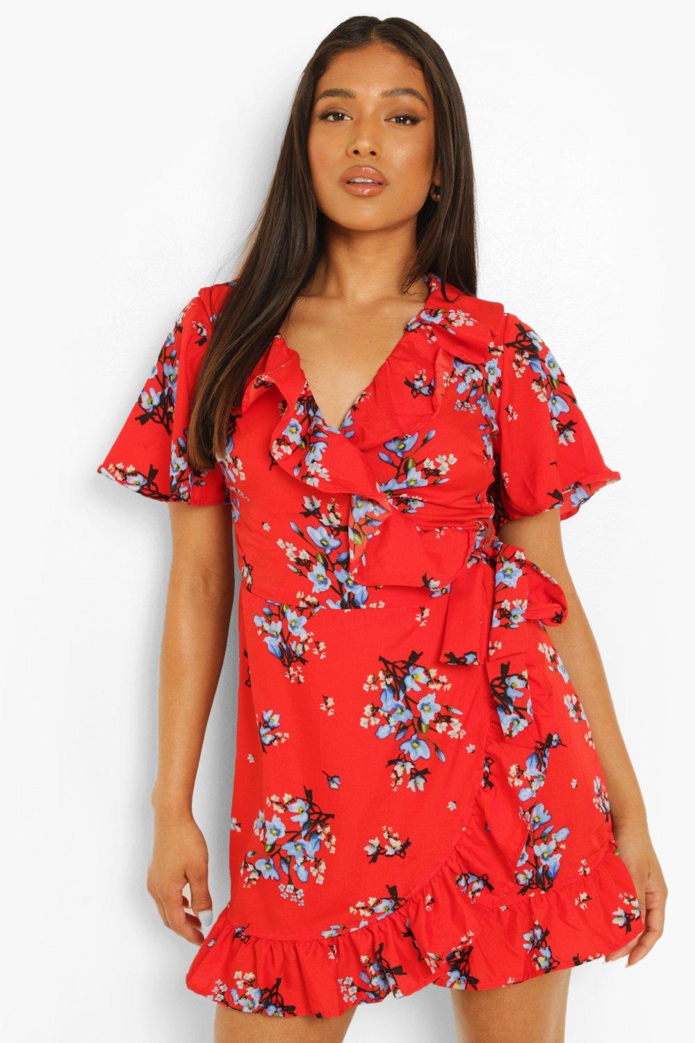 Petite Floral Ruffle Tea Dress