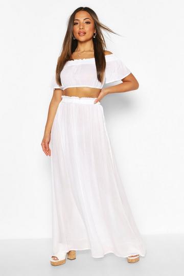Petite Cheesecloth Off Shoulder Top & Maxi Co-Ord white