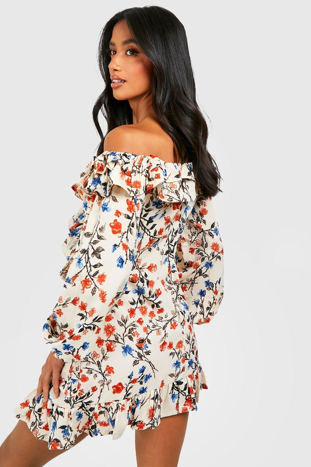 Boohoo floral off outlet the shoulder dress