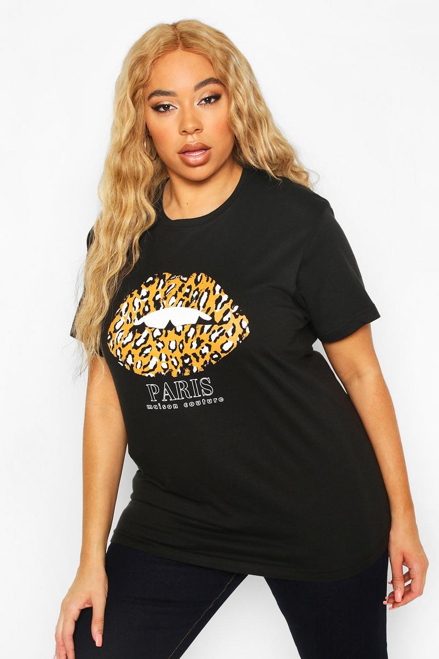 Plus Paris Leopard Lips Slogan T-shirt image number 1