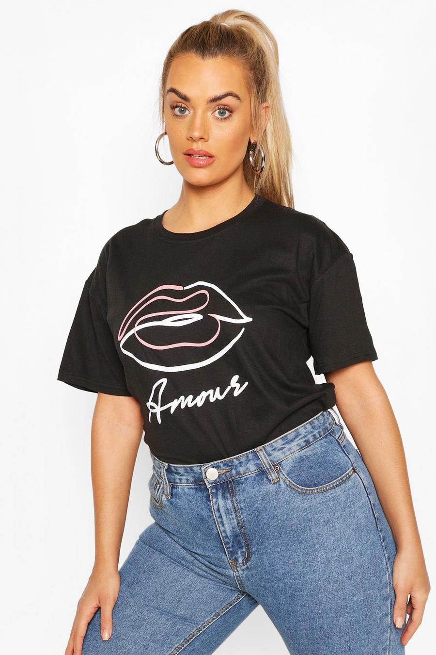 Plus - "Amour" T-shirt med läppmotiv image number 1