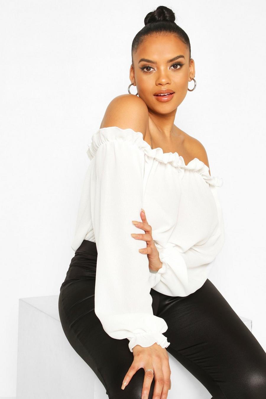 Ivory white Plus Off The Shoulder Woven Bodysuit