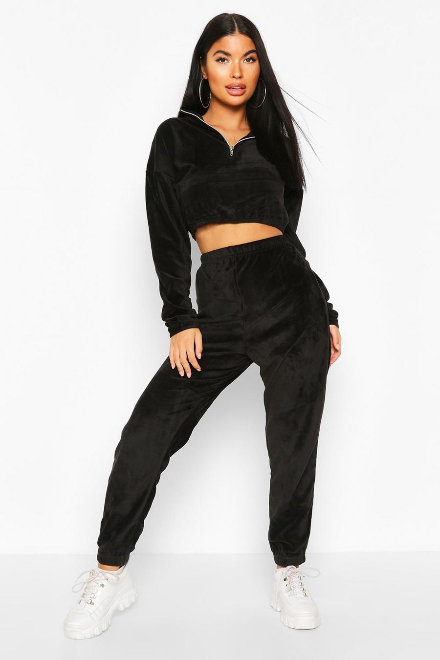 Black Petite Zip Sweat And Jogger Loungewear Set image number 1