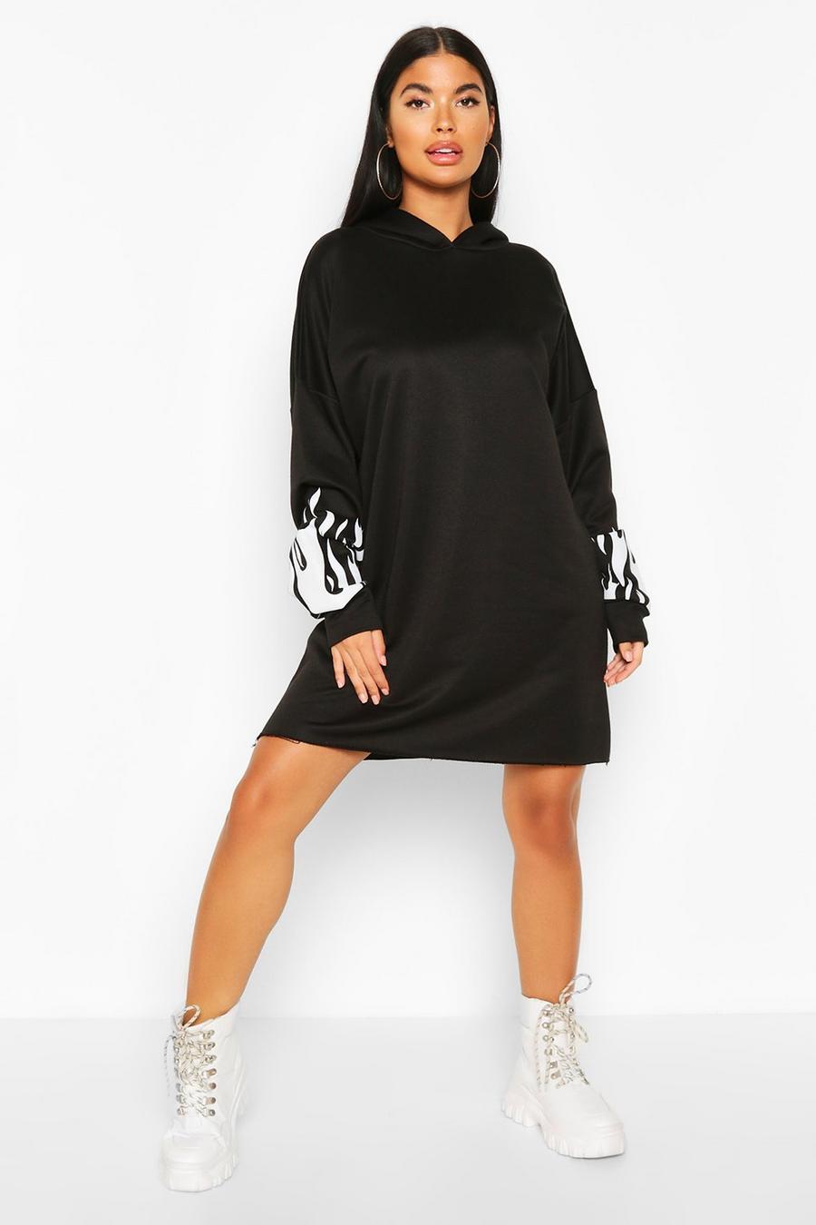 Petite Flame Sleeve Hooded Sweat Dress image number 1