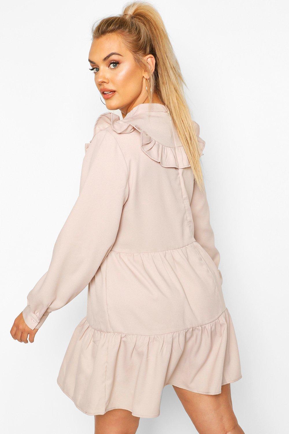 Stone Woven Ruffled Tiered Smock Dress