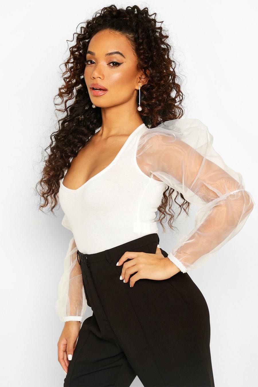 Petite Organza Volume Sleeve Bodysuit image number 1