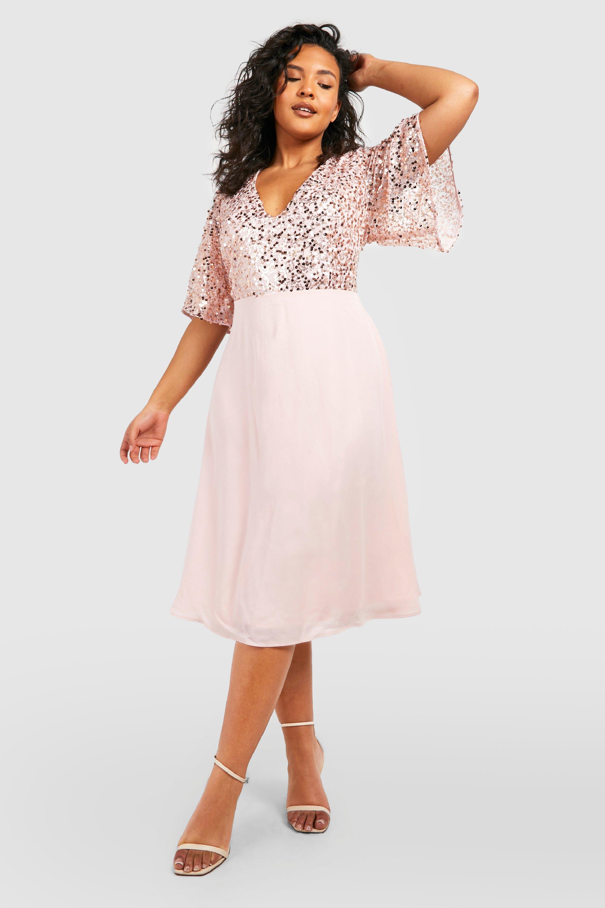 Plus Occasion Sequin Angel Sleeve Midi Dress boohoo