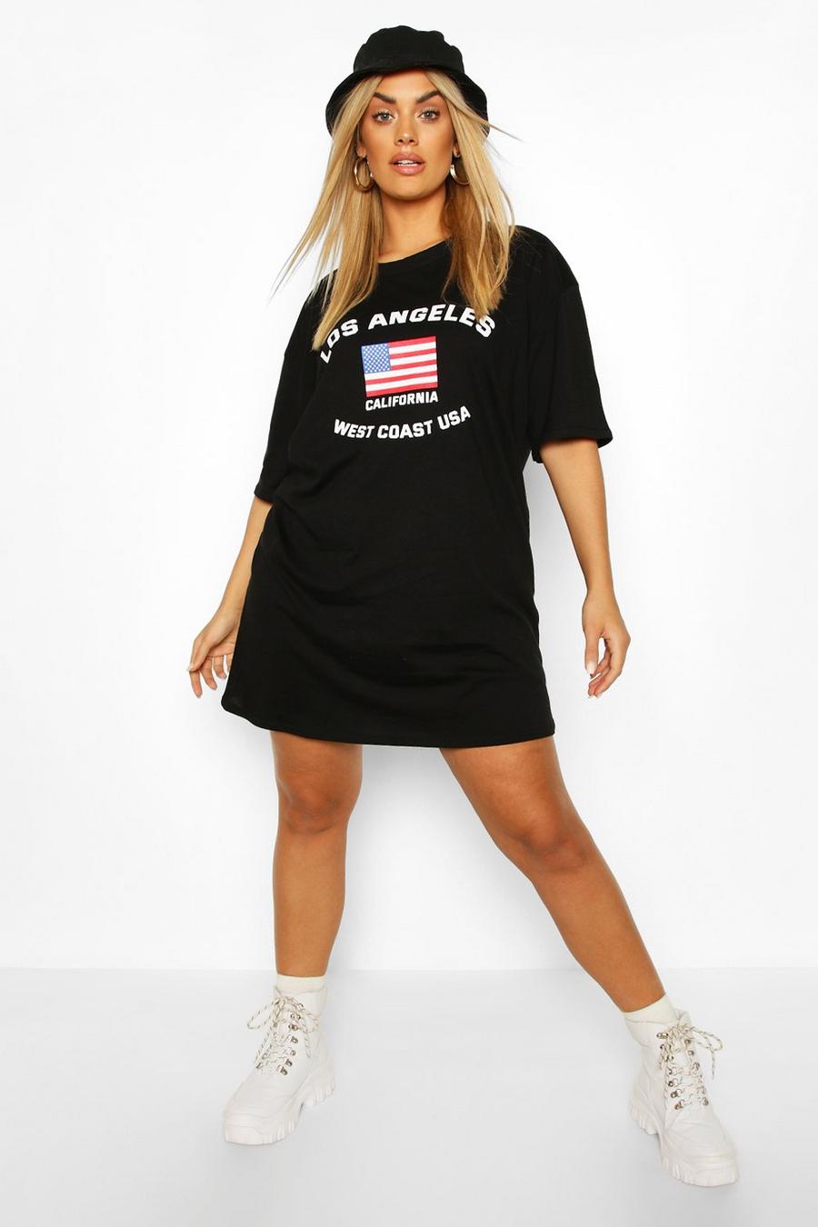 Black Plus - "Los Angeles" T-shirtklänning med låg axelsöm image number 1