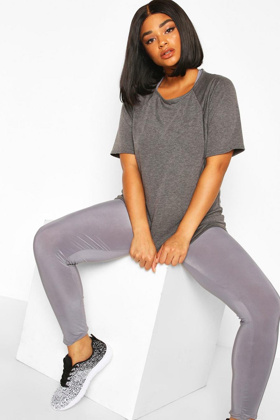 Dark grey grå Plus Activewear Jersey Gym T-Shirt