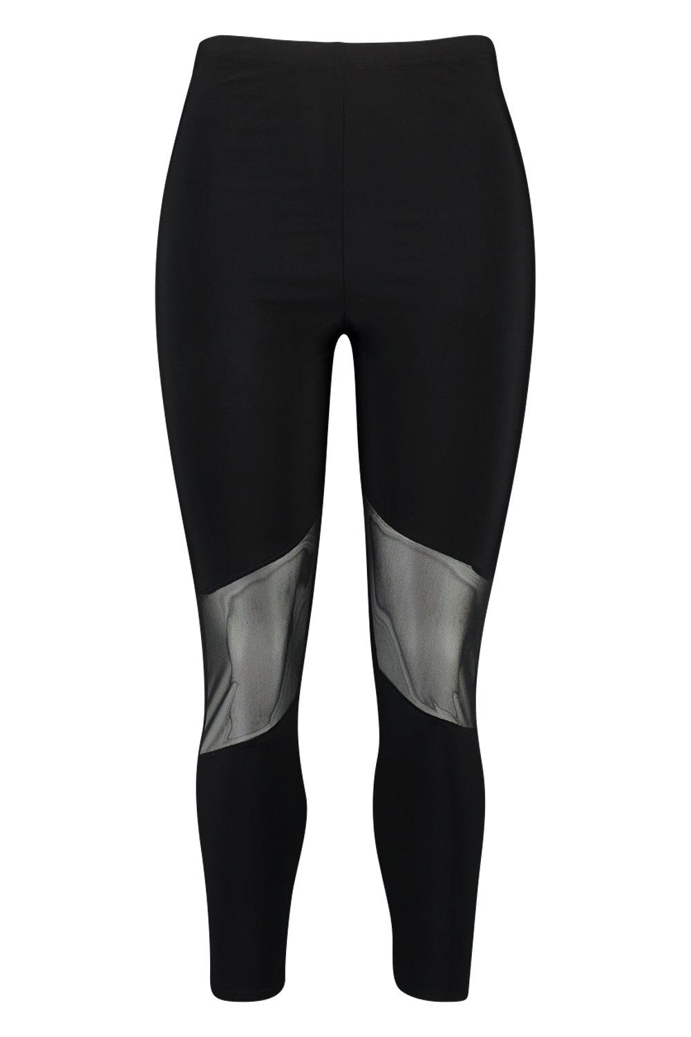Women's Athletic Leggings with Mesh and Cross Cutouts - Plus Size