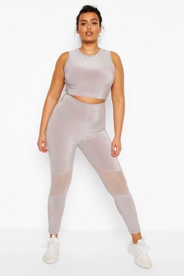 Grey Plus Activewear Mesh Cut Out Workout Leggings