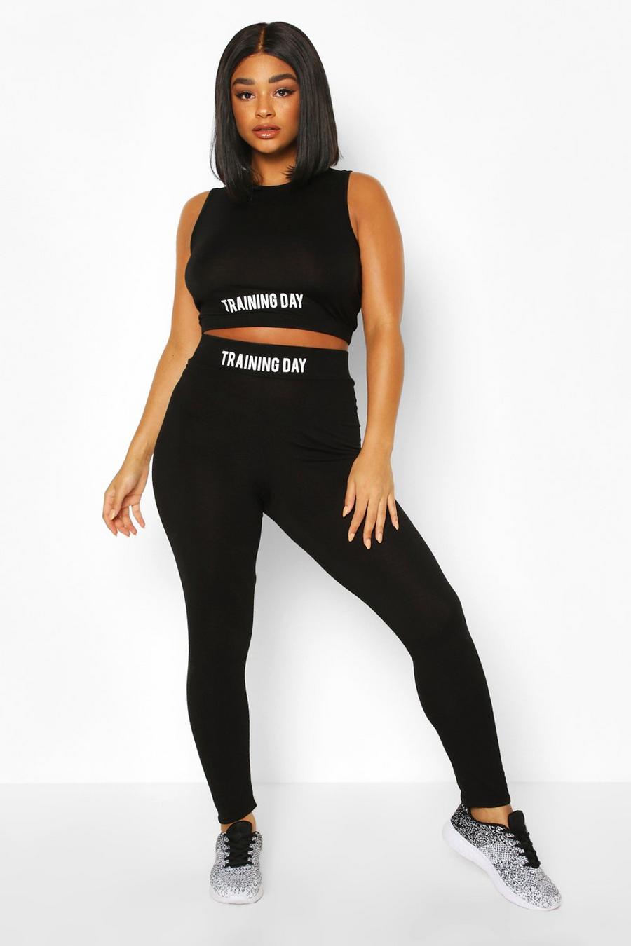 Black negro Plus Activewear 'Training Day' Slogan Gym Leggings