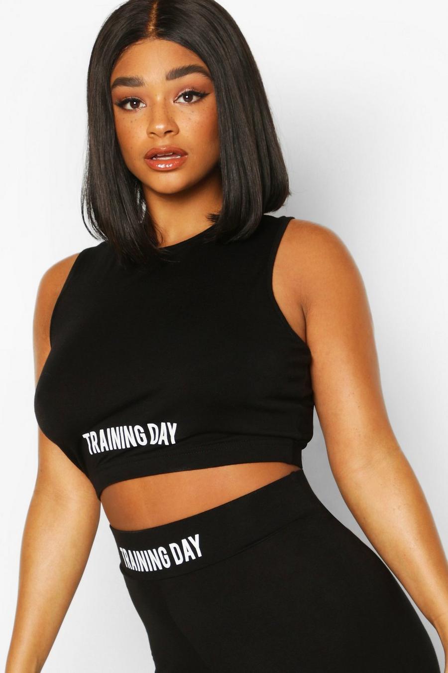 Black Plus Activewear 'Training Day' Slogan Gym Top image number 1