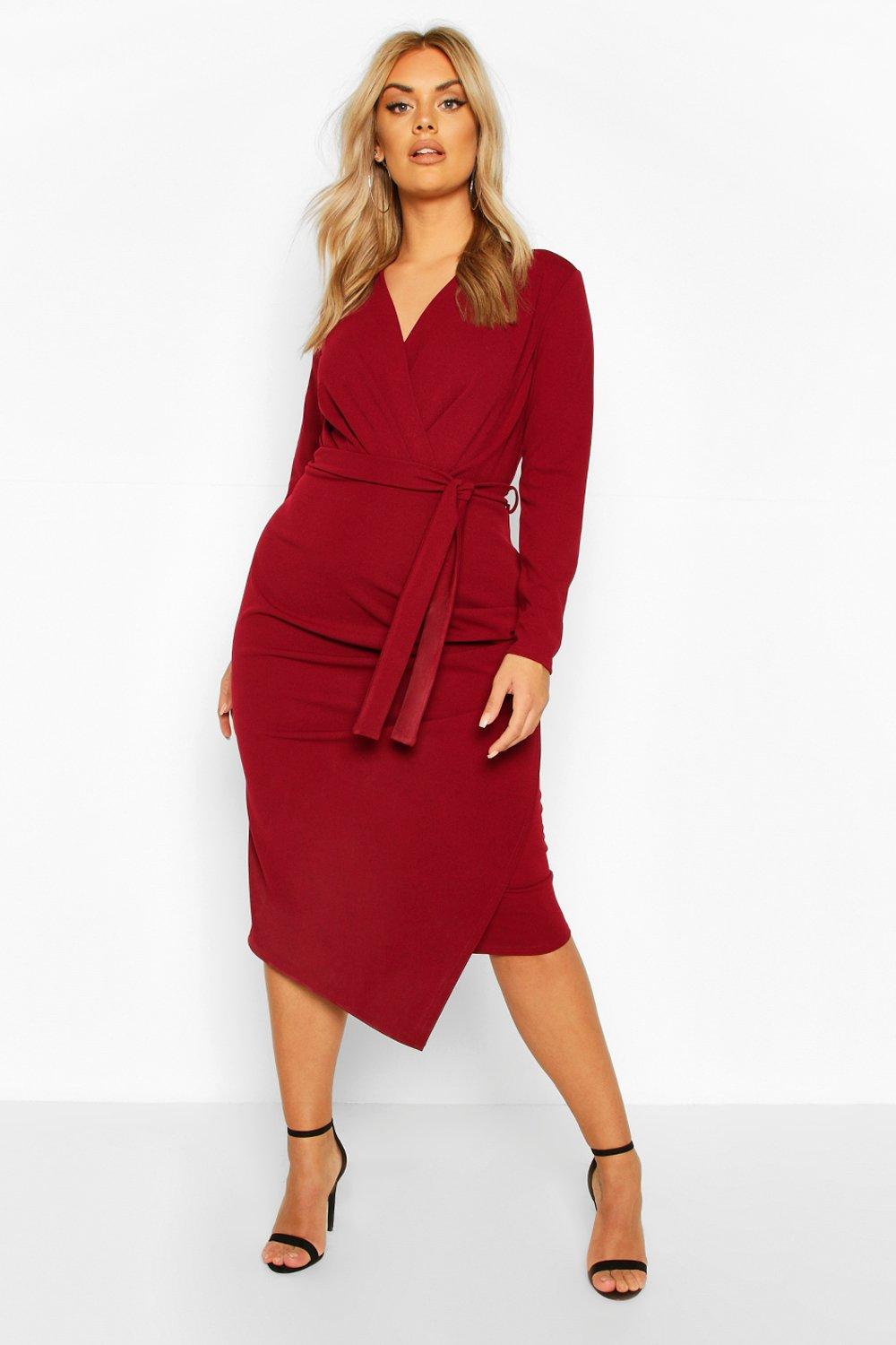 Boohoo red 2024 dress midi