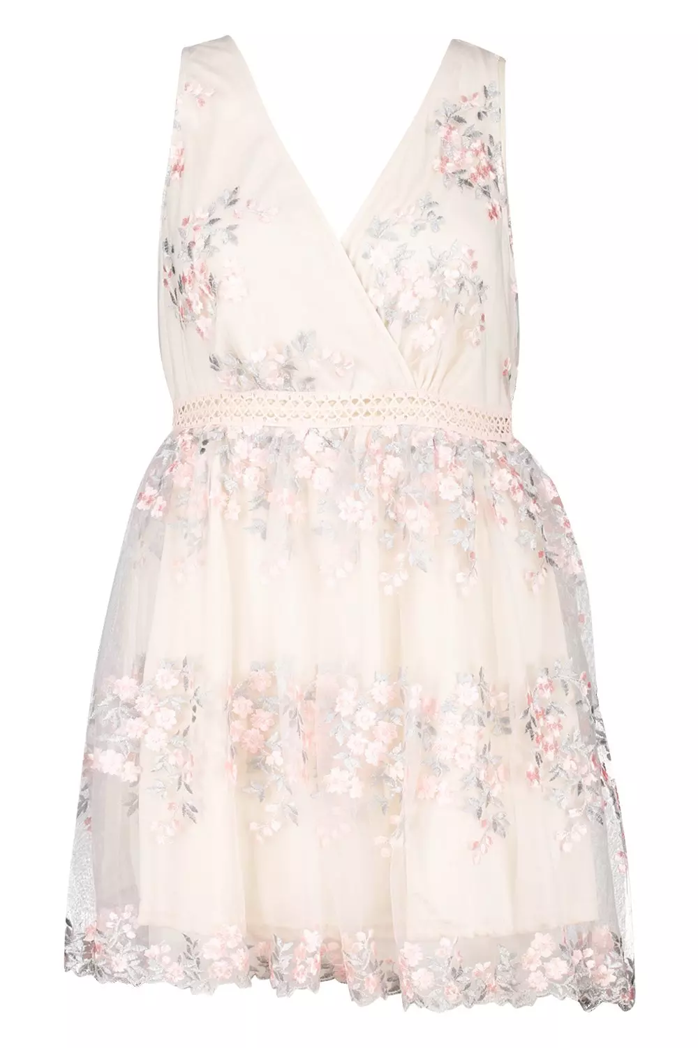 boohoo occasion floral embroidery wrap skater dress