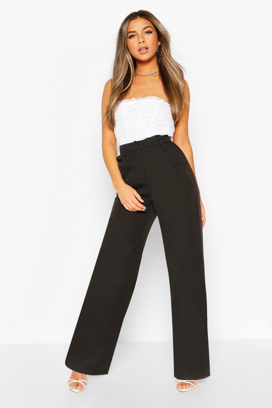 Black Petite Wide Leg Belted Tailored Pants