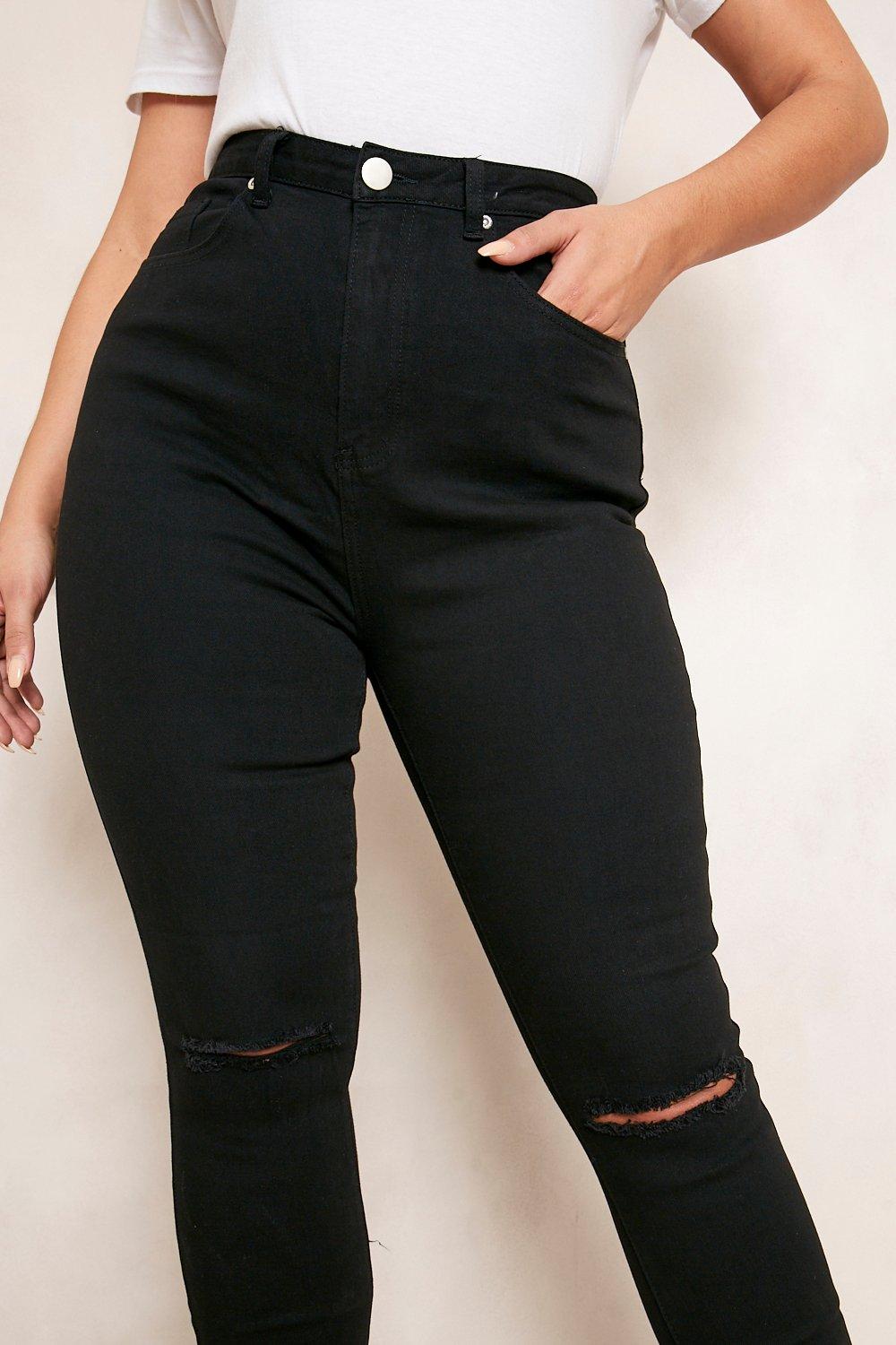 Plus Denim Rip Knee & Frayed Hem Skinny Jeans