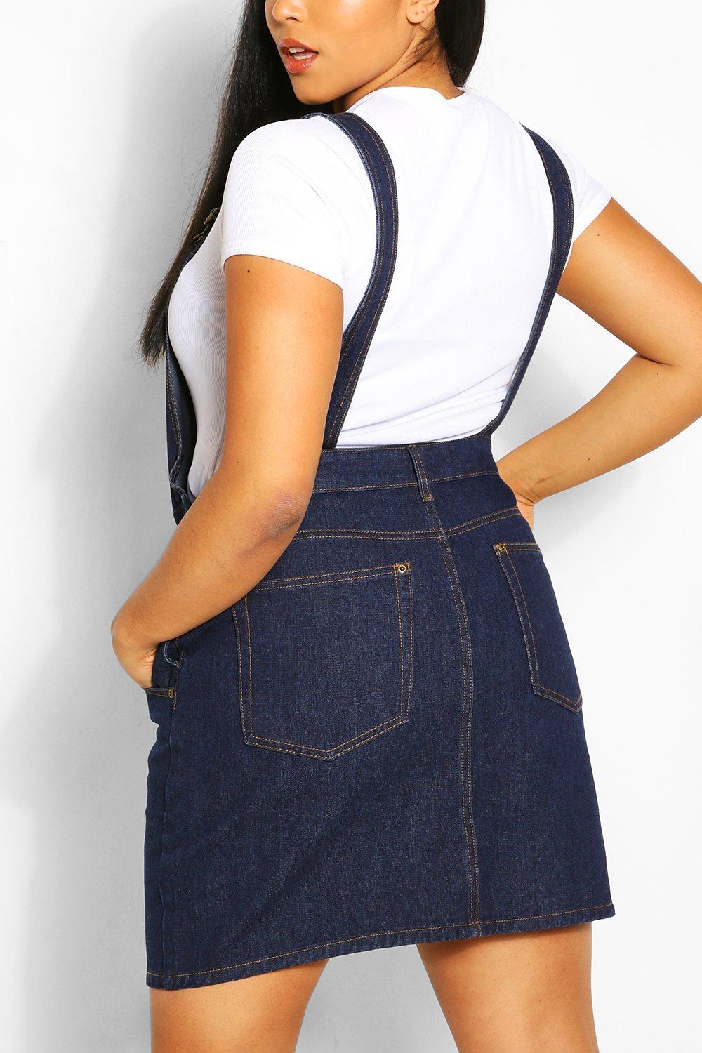 Women's Plus Denim Dungaree Frayed Hem Dress