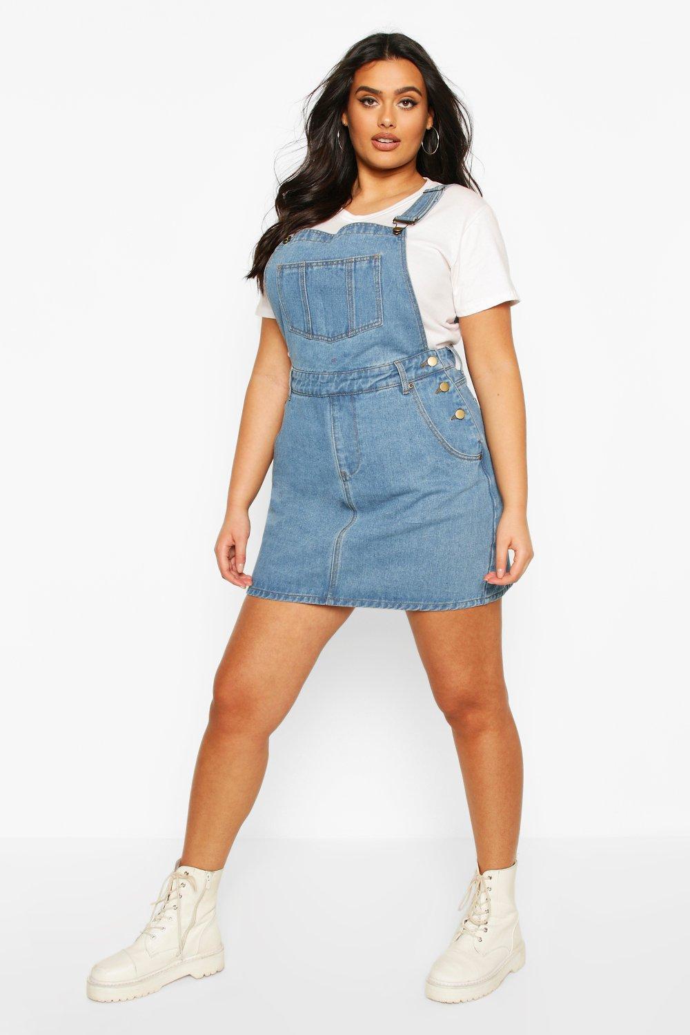 denim dungaree pinafore dress