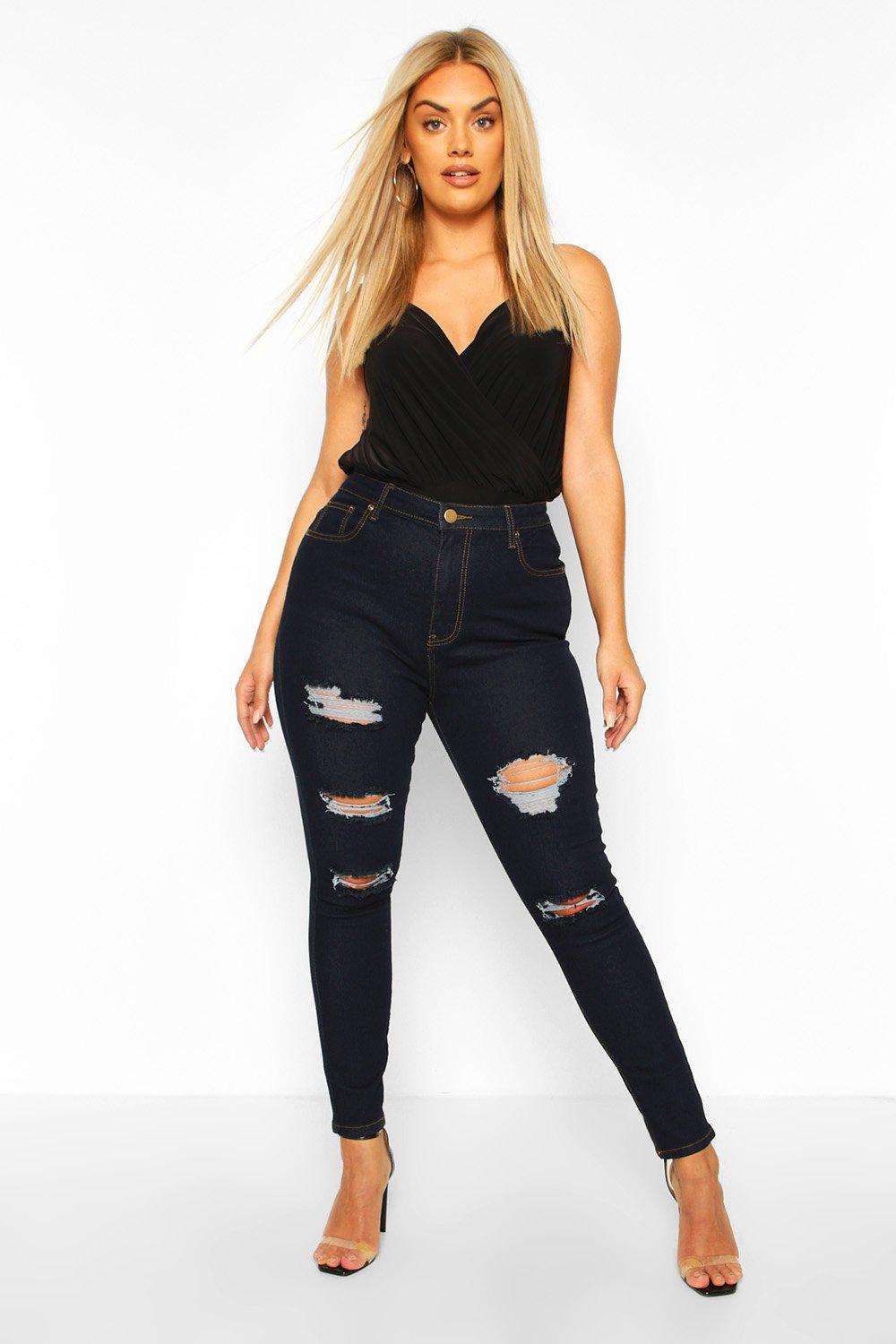 plus black distressed jeans