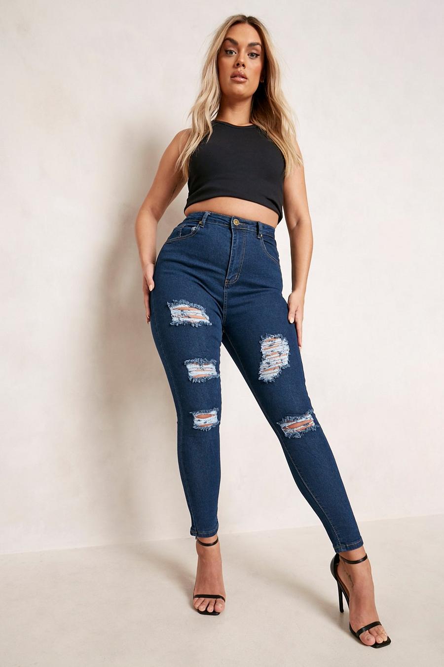Plus Distressed High Waisted Stretch Skinny Jeans