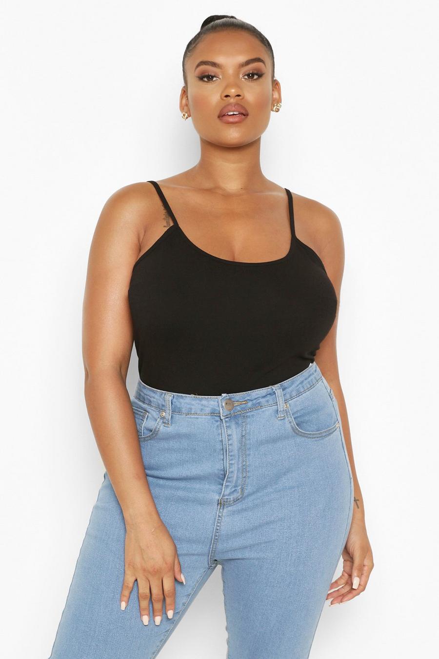 Black Plus Basic Strappy Scoop Camisole image number 1