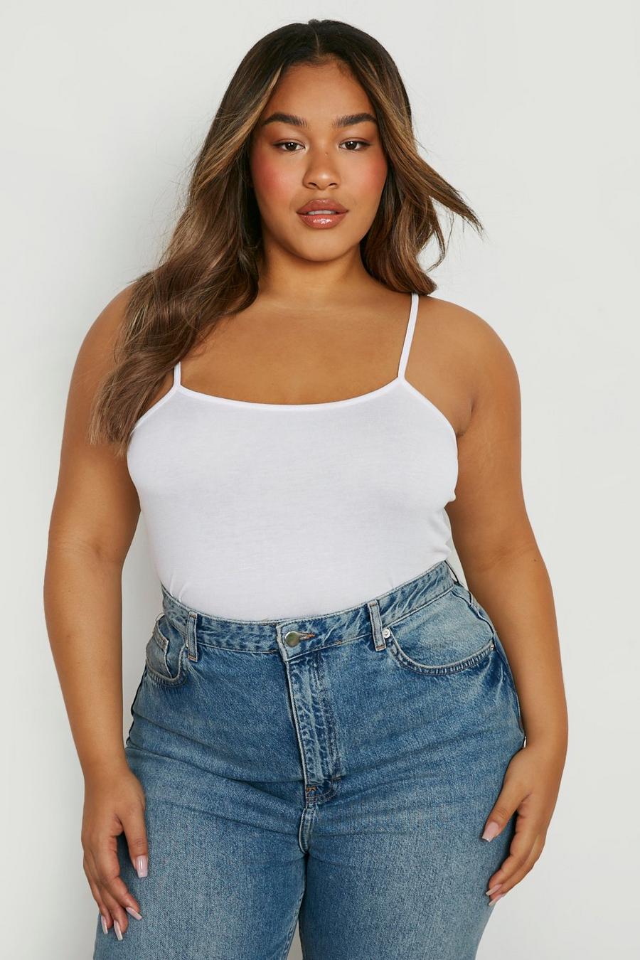 White Plus Basic Strappy Scoop Cami Top image number 1