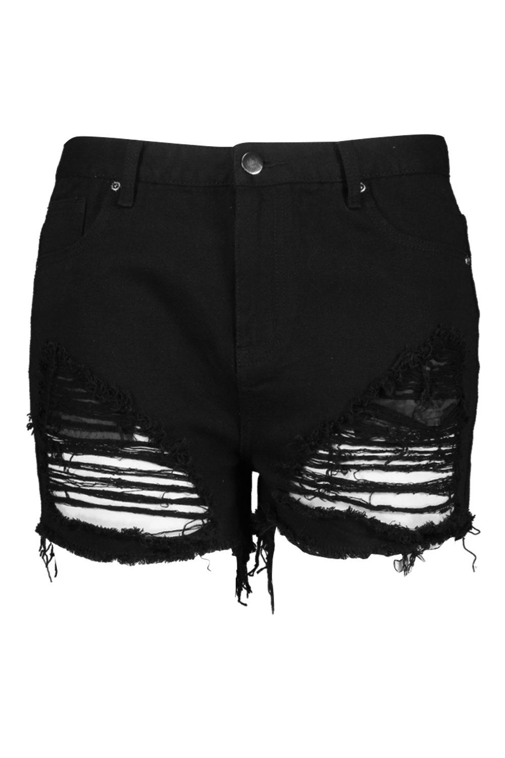 black distressed denim shorts