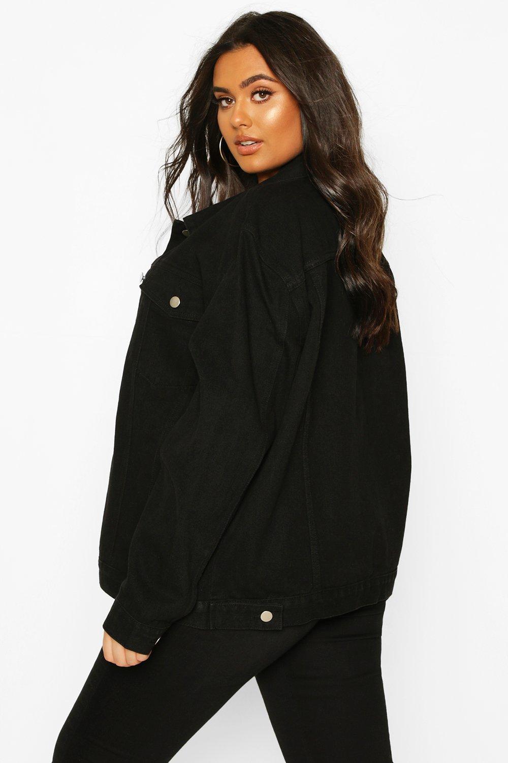 Black denim jacket boohoo hotsell