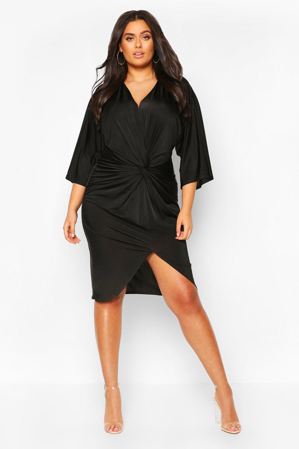 twist front kimono sleeve midi dress