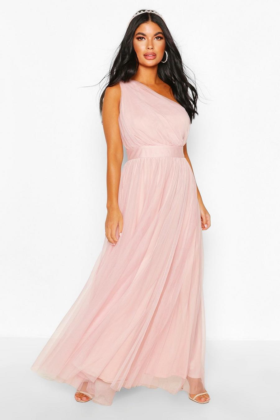 Blush pink Petite Premium Chiffon One Shoulder Maxi Dress image number 1