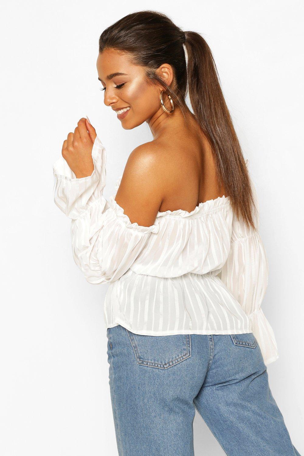 Yellow and white striped cheap off the shoulder top