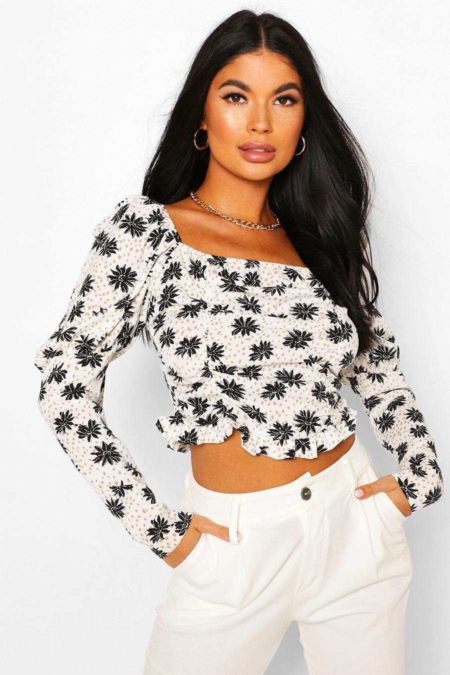 Petite Daisy Print Ruched Top image number 1