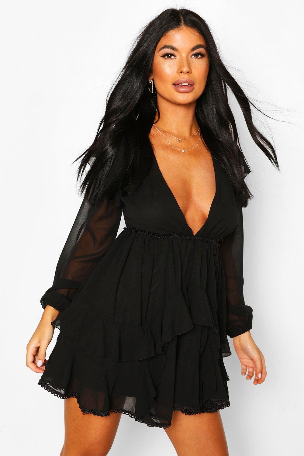 Black chiffon shop skater skirt