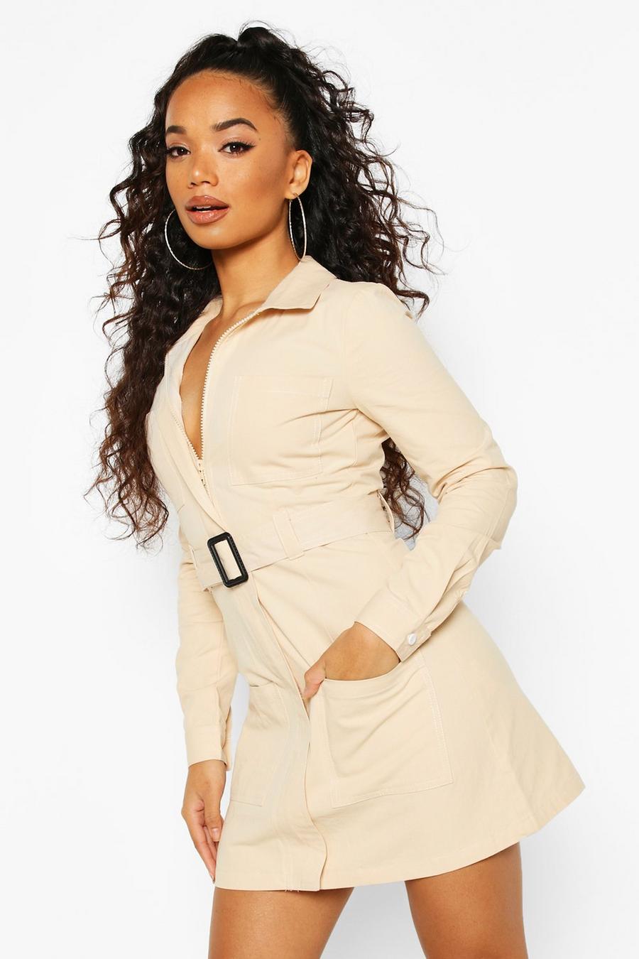 Petite Contrast Stitch Belted Shirt Dress image number 1