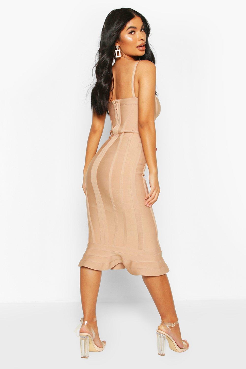 Women s Petite Bandage Frill Hem Midi Dress Boohoo UK