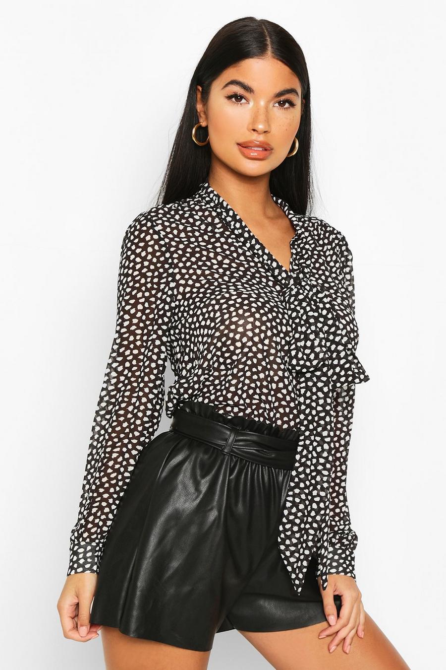 Petite Printed Pussy Bow Blouse image number 1