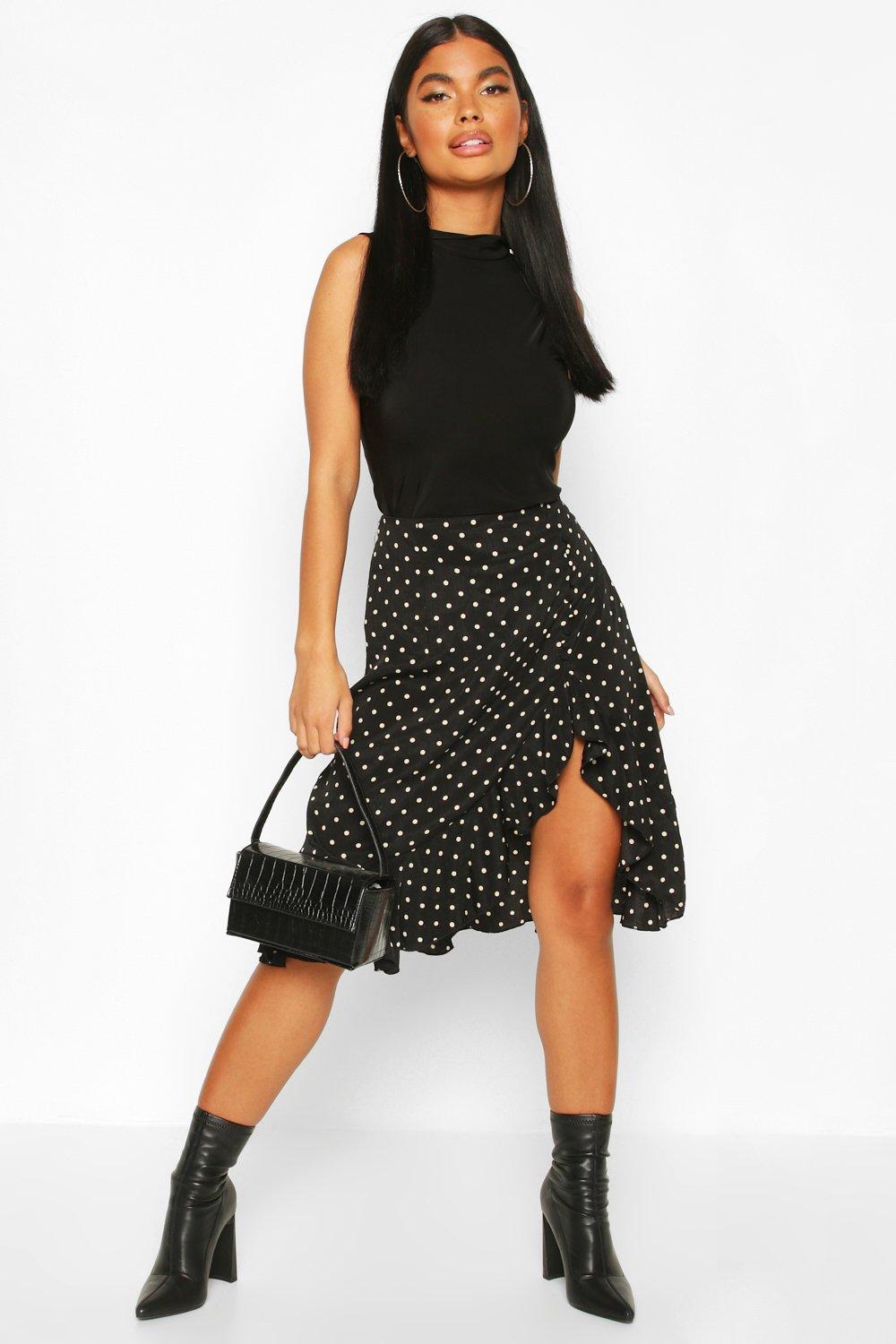 Petite Ruffle Polka Dot Midi Skirt