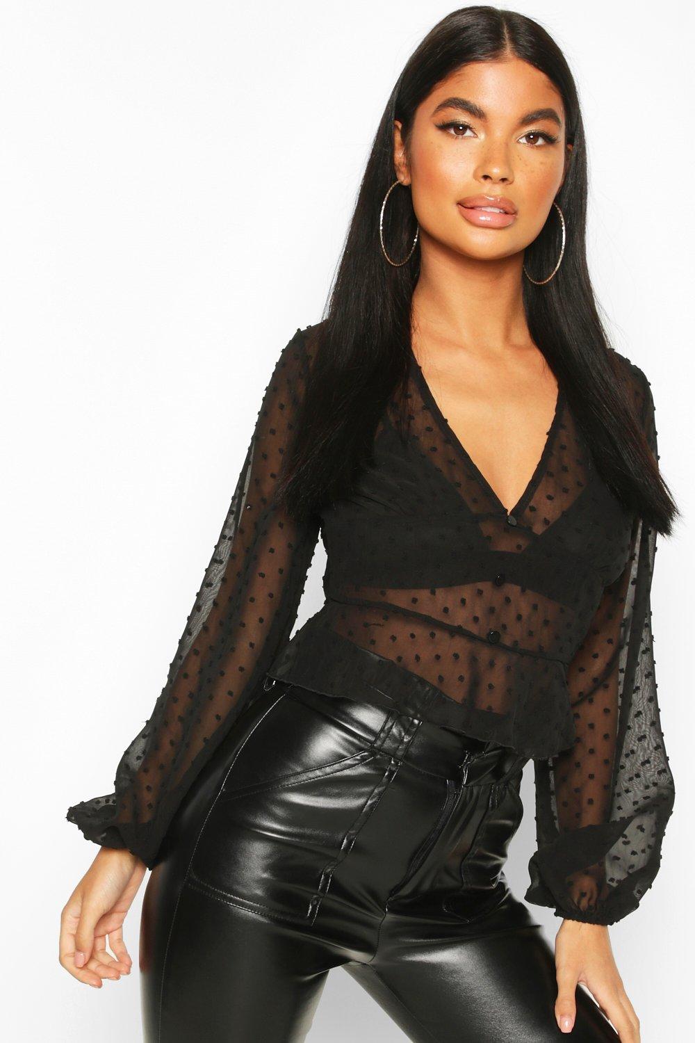 mesh long sleeve blouse