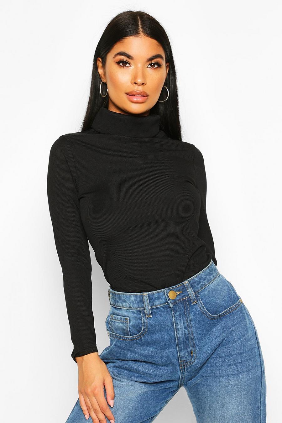 Petite Rib Long Sleeve Turtle Neck Bodysuit image number 1