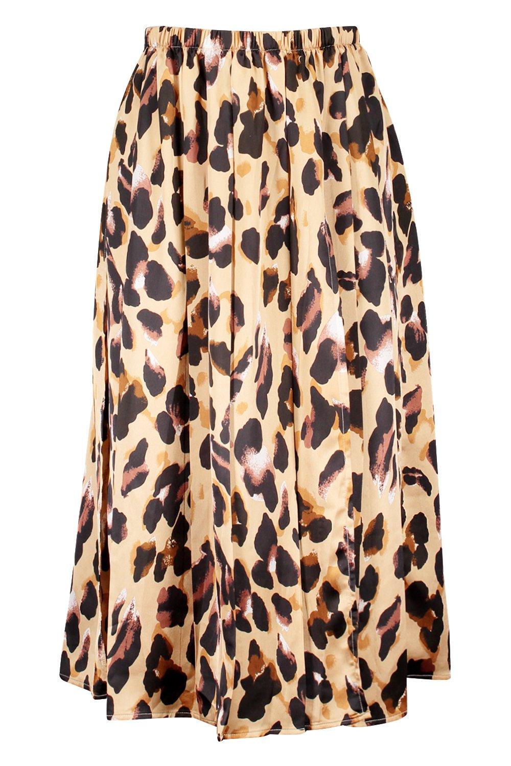 Petite Woven Leopard Print Split Front Midi Skirt