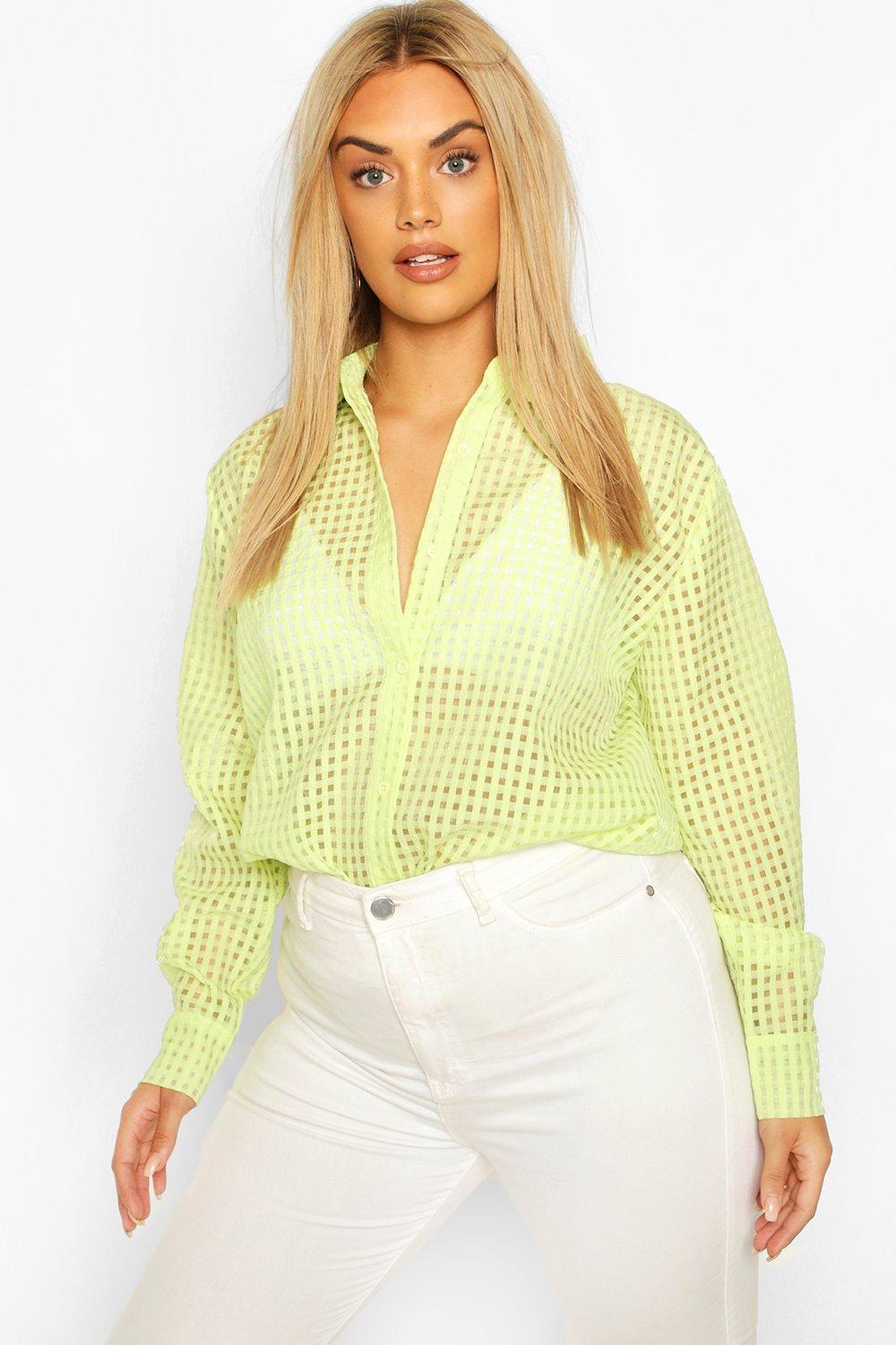 Plus Sheer Check Shirt