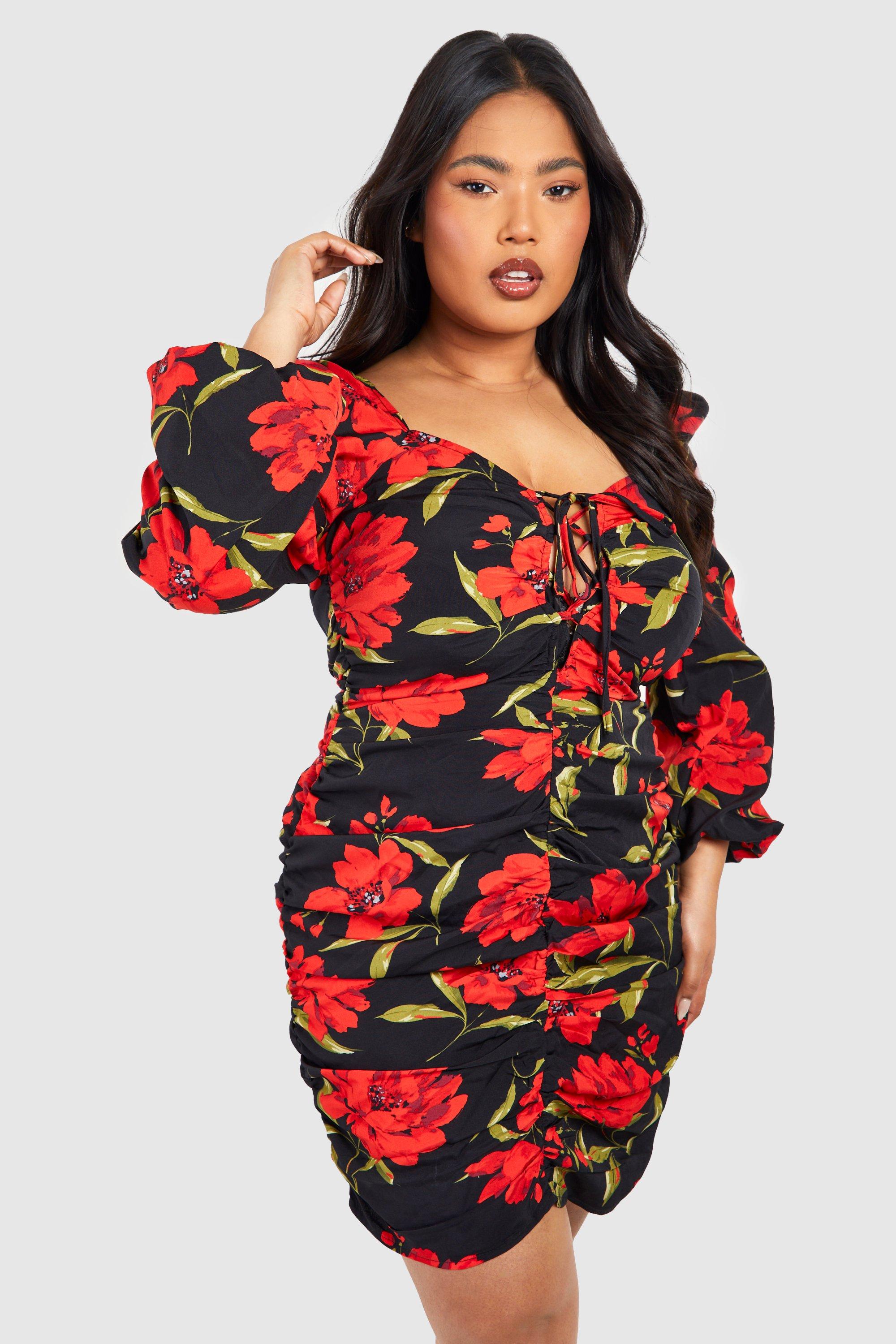 Plus Dark Floral Ruched Dress