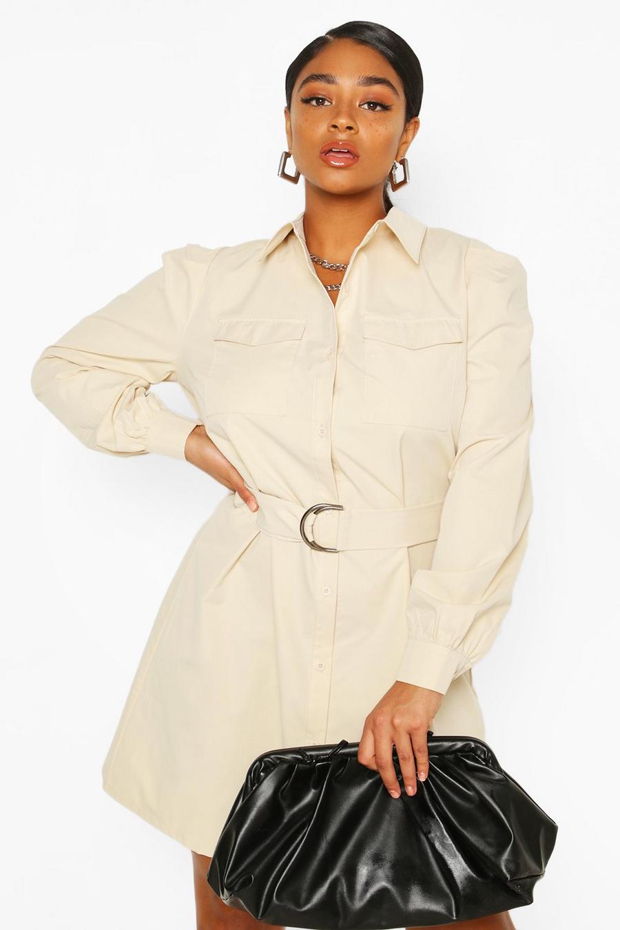 Plus Puff Sleeve Belted Shirt Dress image number 1