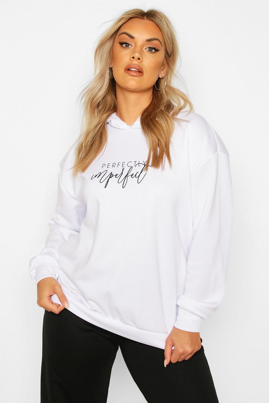 White Plus Perfectly Imperfect Slogan Hoodie image number 1