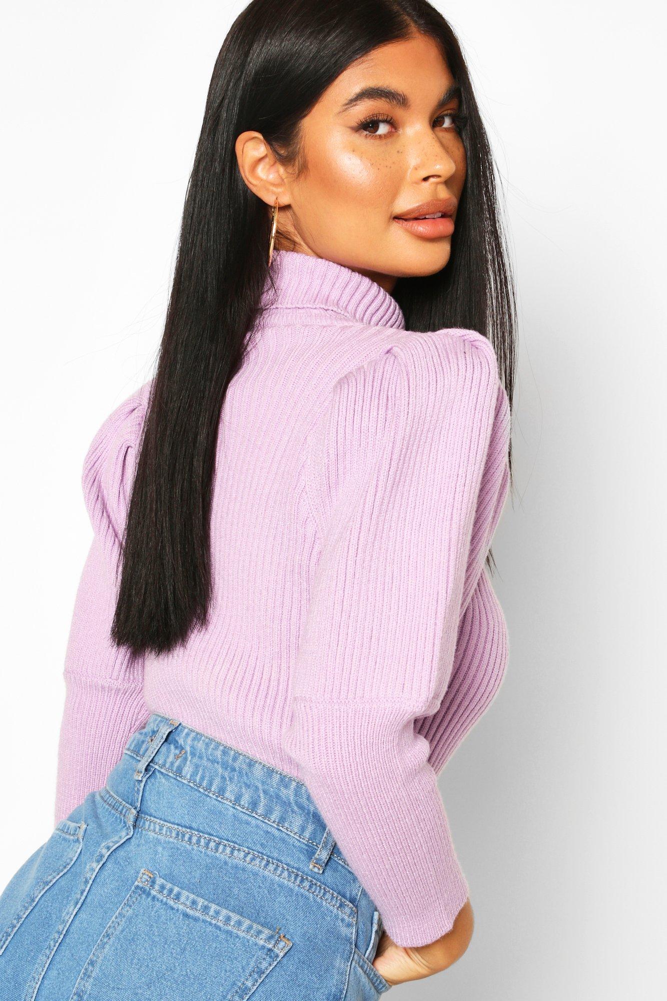 puff sleeve polo neck jumper