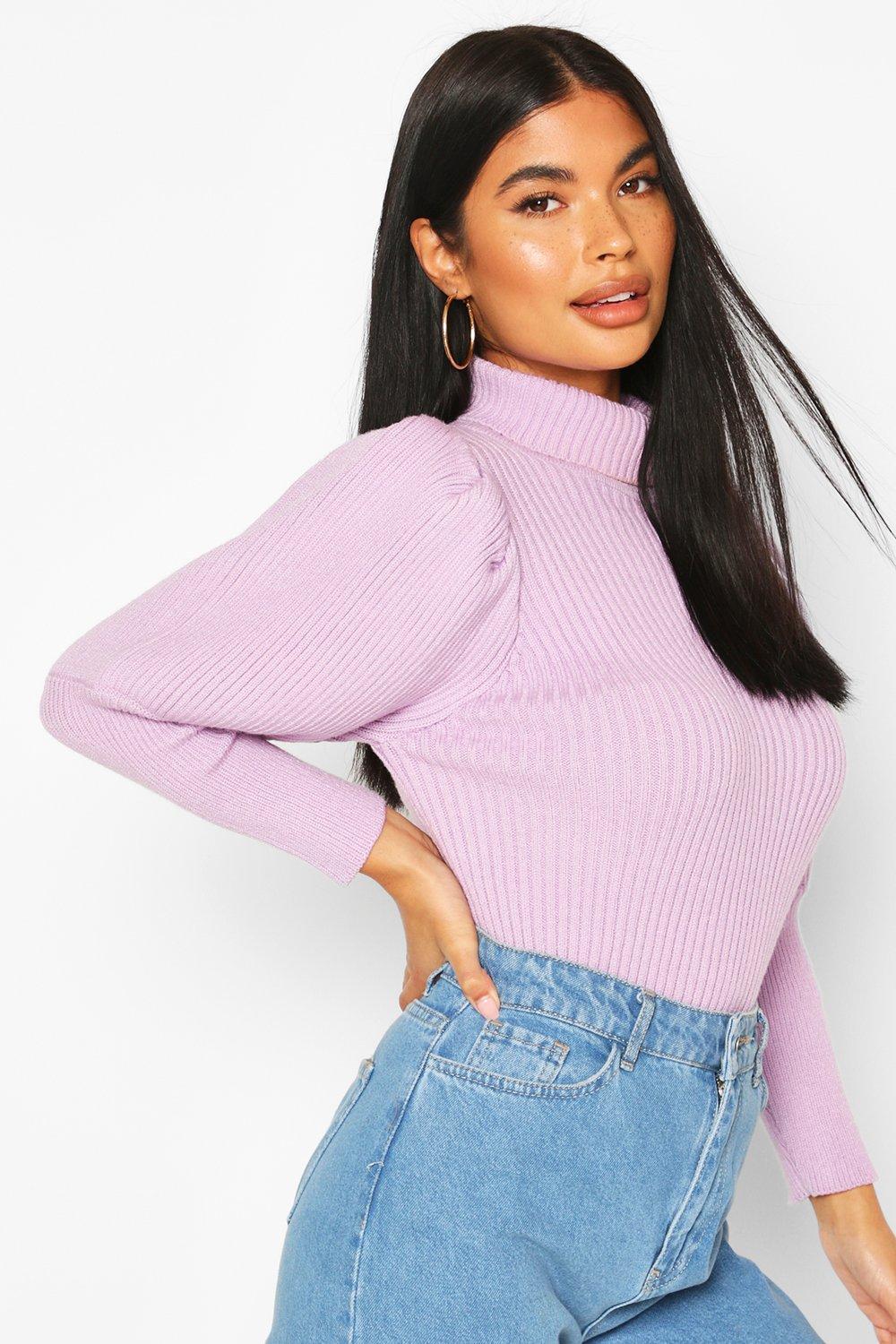 puff sleeve polo neck jumper