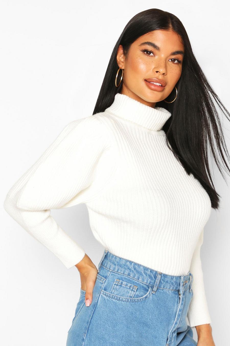 Ivory Petite Puff Sleeve Roll Neck Jumper image number 1