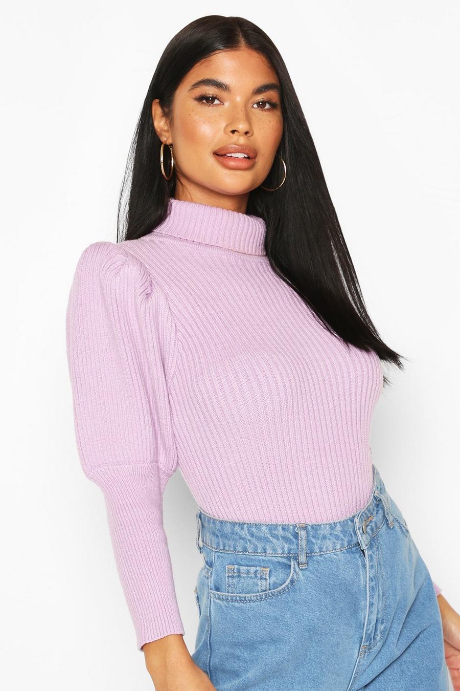 Lilac Petite Puff Sleeve Turtleneck Sweater image number 1