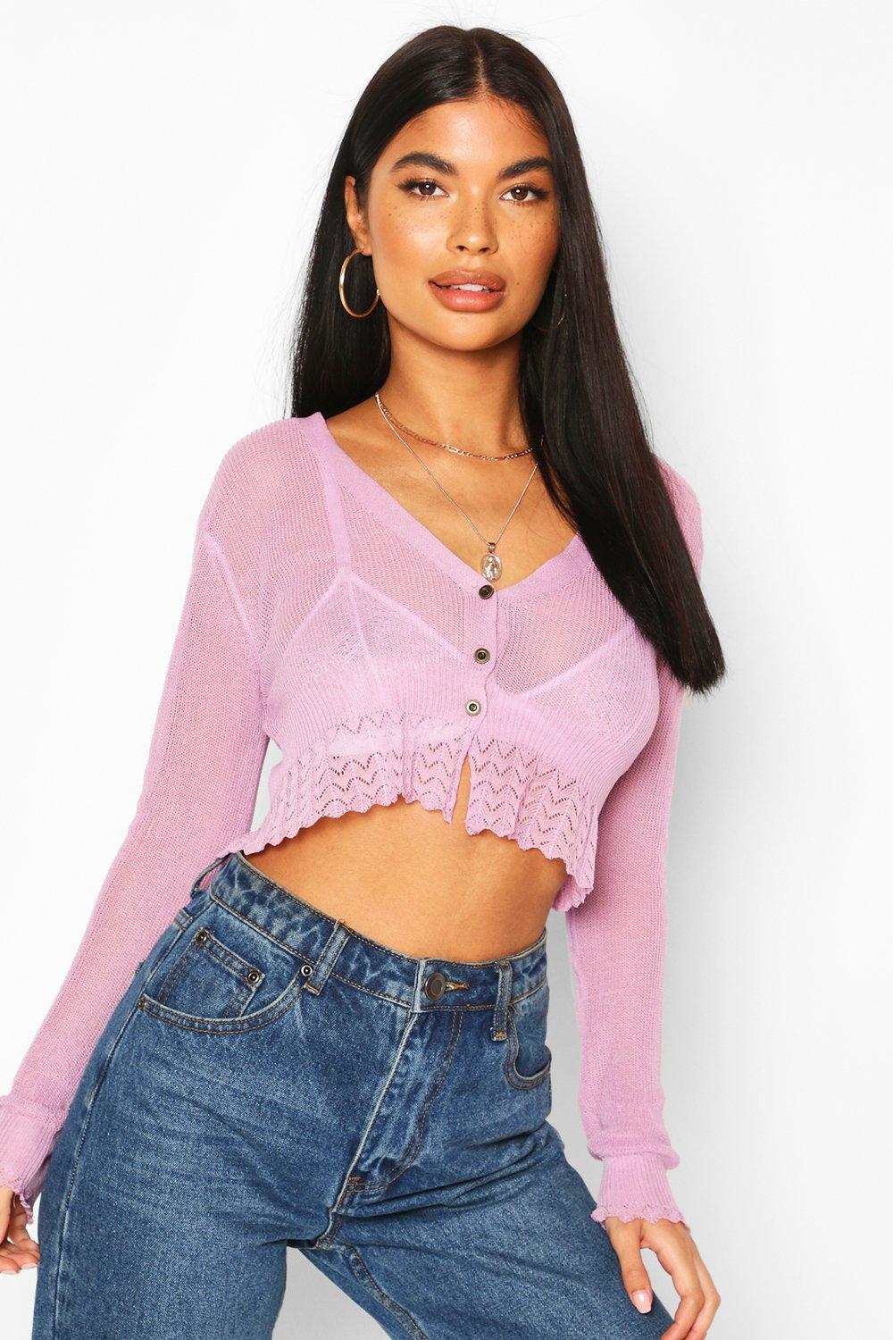 Petite Sheer Knit Cropped Cardigan